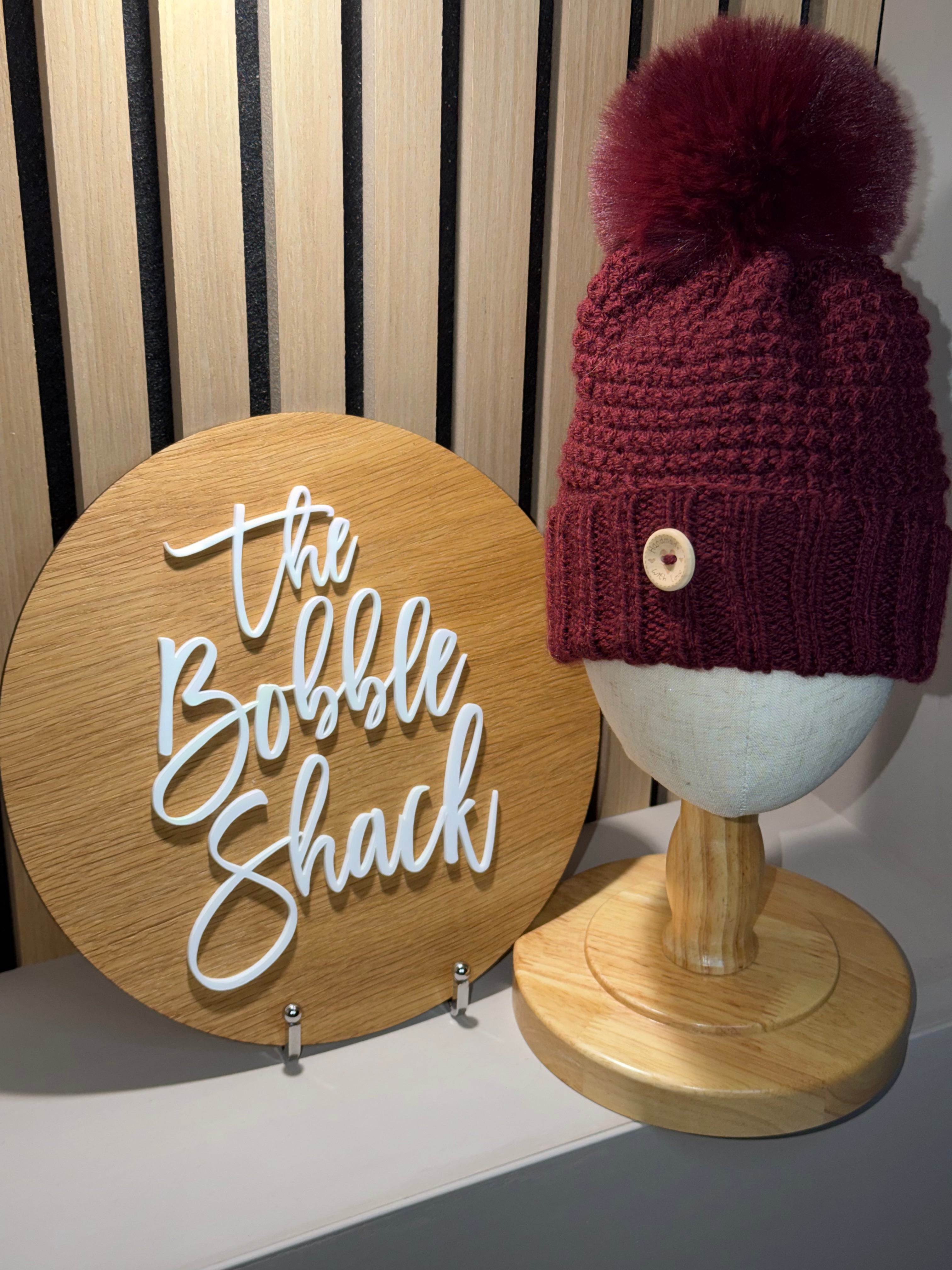 Children's Dark Cherry Knitted Bobble Hat